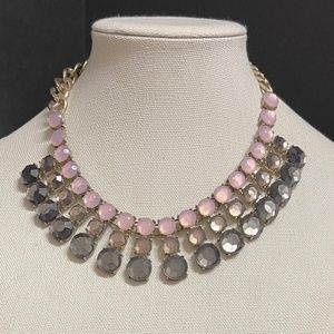 Tribal Bib Triple Beaded Pink Gray Vintage Necklace